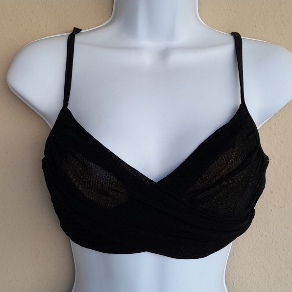 Robin Piccone Black Bikini top Twist front Chiffon Tie size 10